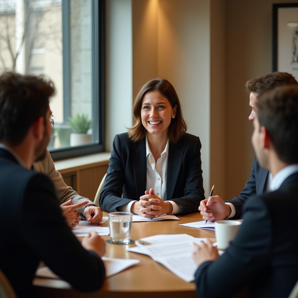 Facilitator în discuție cu un grup de angajați